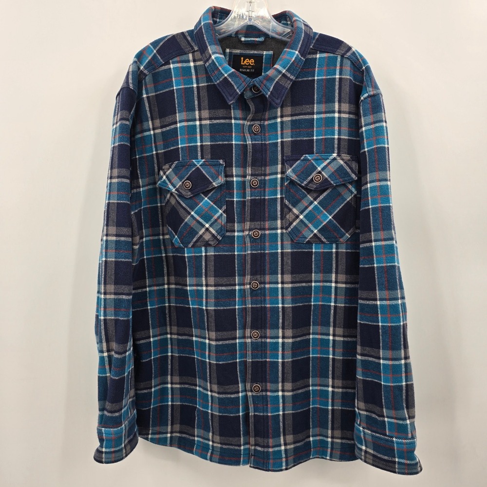 Lee Flannel Jacket Mens XL Regular Fit Plaid Long Sleeve Button Down Shacket